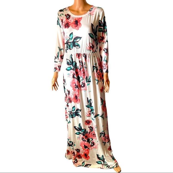 Floral Long Sleeve Maxi Dress LARGE - Picture 1 of 13